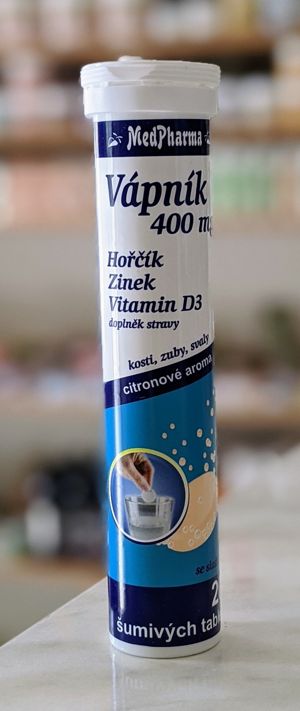 VÁPNIK 400 MG + HORČÍK + ZINOK + VIT.D3, 20 ŠUMIVÝCH TABLET
